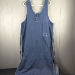 JLNY Denim Maxi Dress Plus 1X Blue Sleeveless Jumper Modest Ties In Back Prairie